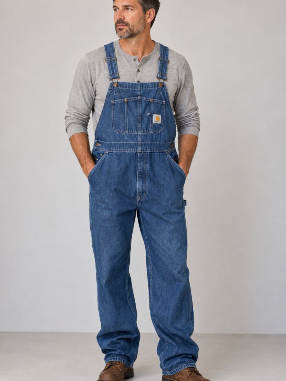 Carhartt Bib Overalls Cotton Medium Wash Blue R07 DST Workwear Costume 38x30